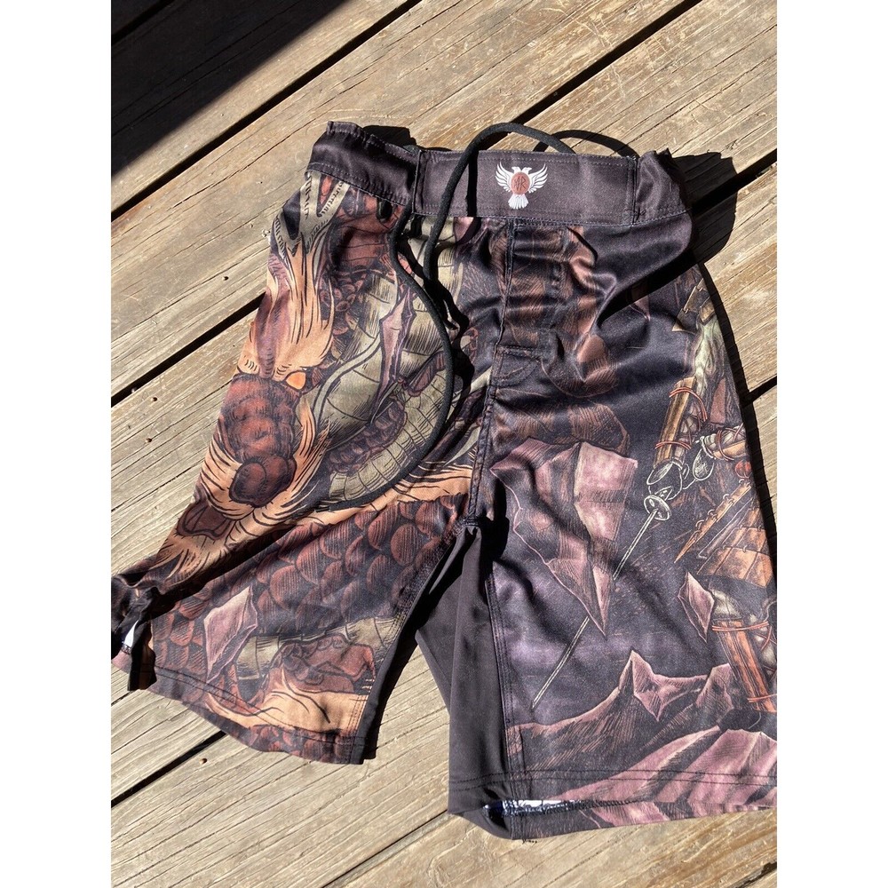 MMA Boys Sz 14 Board Shorts Athletic Swim Trunks Grappling Jujitsu Dragons